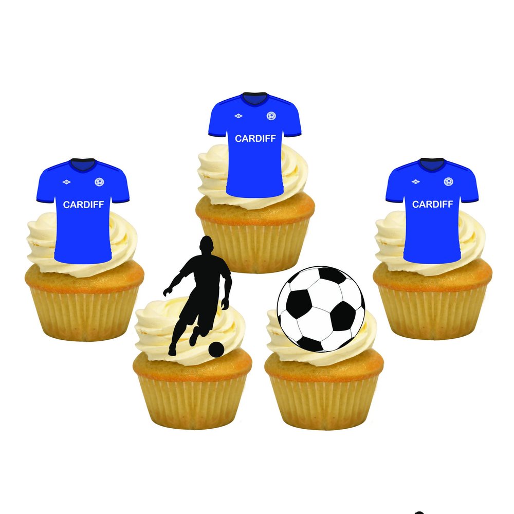 12 x Cardiff City FC Football Mix - Choose from STANDARD or VANILLA-SWEETENED Toppers - Fun Novelty Birthday Party PREMIUM STAND UP Edible Wafer Card Cake Toppers Decorations (Unflavoured)