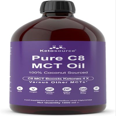 Ketosource Premium Pure C8 MCT Oil | Boosts Ketones 3X More Than Other MCTs | Highest 99.8% Purity | Vegan & Keto Friendly | Gluten & Dariy Free | BPA-Free 1000ml Plastic Bottle | Caprylic Acid |