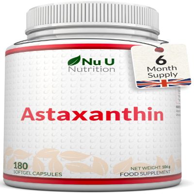 Astaxanthin 12mg - 180 High Strength Softgel Capsules - 6 Month Supply - Powerful Antioxidant Supplement - Astaxanthin from Haemotococcus Pluvialis Algae - Made in The UK - Nu U Nutrition