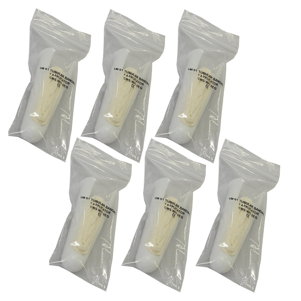 6 Pack of CMS Tubular Finger Bandage Thick Cotton 1 Metre & Plastic Applicator