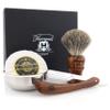 4pcs Wooden Shaving Set for Men  Classic Wet Shave Kit with Cut Throat Razor, Black Badger Hair Shaving Brush, Shaving Soap & Stainless Steel Shaving Bowl Mens Grooming Set for Beard Care view 1