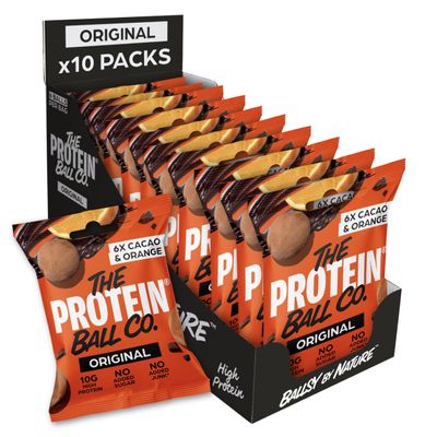 The Protein Ball Co Cacao & Orange Protein Balls - Healthy Snacks, Gluten-Free, No Added Sugar - On-the-Go Energy Balls, Box of 10 Bags