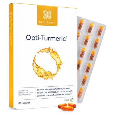 Healthspan Opti-Turmeric | High Strength 500mg Liquid Curcumin | Supports Cartilage Formation | Immune Health | 185 Times Better Absorbed & 7 Times Faster Acting Than Standard Turmeric (60 Capsules)