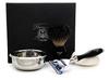 Haryali London 4 Pieces Men's Shaving/Grooming Kit In Black. The Set includes Black Badger Hair Shaving Brush, 5 Edge Razor, Stainless Steel Bowl & FREE Soap. Ideal Gift For HIM view 1