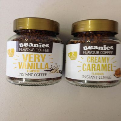 Beanies Instant Coffee 2 x 50g Jars ( Very Vanilla and Creamy Caramel)