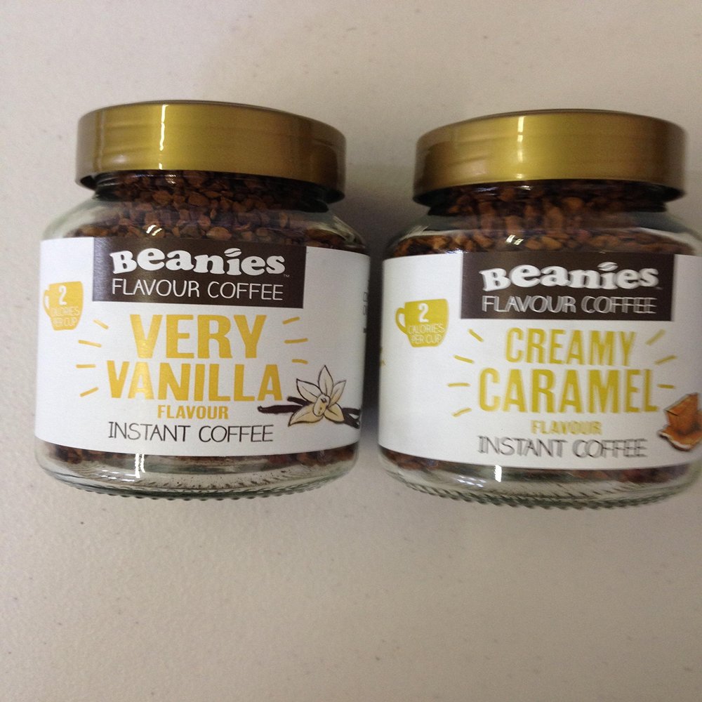 Beanies Instant Coffee 2 x 50g Jars ( Very Vanilla and Creamy Caramel)
