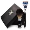 100% Pure Black Badger Hair Brush with Black & Metal Handle & 5 Edge Razor with Black Handle. Perfect Set for Smooth Finish. for Men's view 1