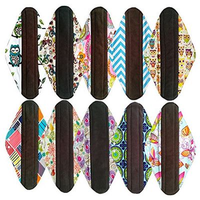 10 Pieces 14" Overnight/PP Charcoal Bamboo Reusable Cloth Mama Menstrual Pads (Group A)