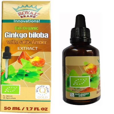 Ginkgo Biloba Organic Extract with Amber Organic Extract/Ginkgo Biloba with Baltic Amber Organic /50 ml/Elixir of Youth, Supports The Body and The Brain/brochure About Amber for Free.