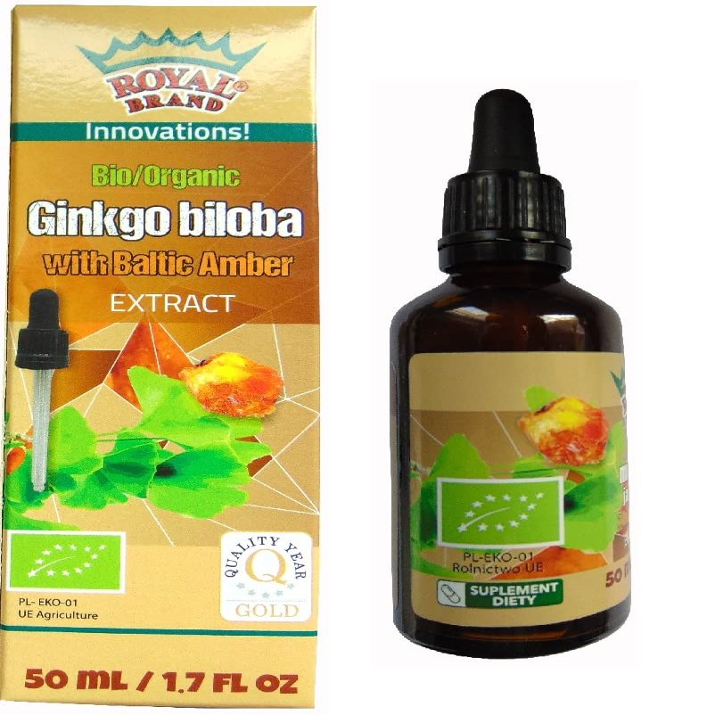 Ginkgo Biloba Organic Extract with Amber Organic Extract/Ginkgo Biloba with Baltic Amber Organic /50 ml/Elixir of Youth, Supports The Body and The Brain/brochure About Amber for Free.