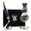 4 Pieces Men's Shaving Set in Resin Handle Comes with Synthetic Hair Shaving Brush,Triple Edge Razor, Razor & Brush Stand. view 3