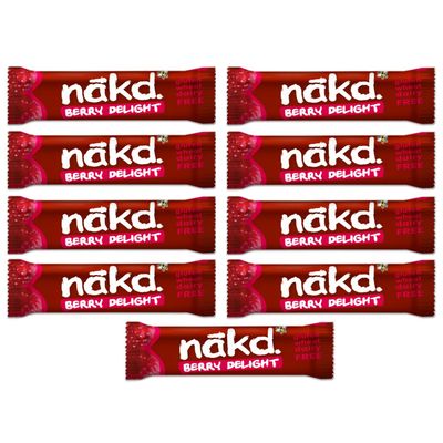 Berry Delight - Nakd Raw Fruit Nut Bars 35g Each - Gluten Wheat Dairy Sugar Free (Pack of 9)