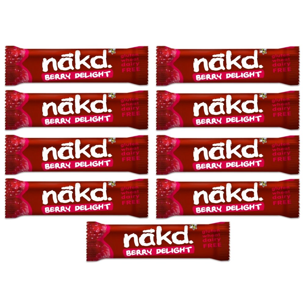 Berry Delight - Nakd Raw Fruit Nut Bars 35g Each - Gluten Wheat Dairy Sugar Free (Pack of 9)