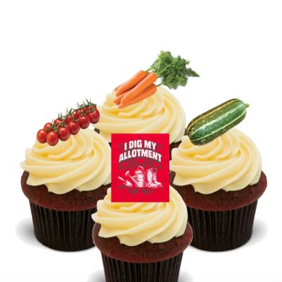 Made4You I Dig My Allotment - Edible Cupcake Toppers - Standup Wafer Cake Decorations (Pack of 12)