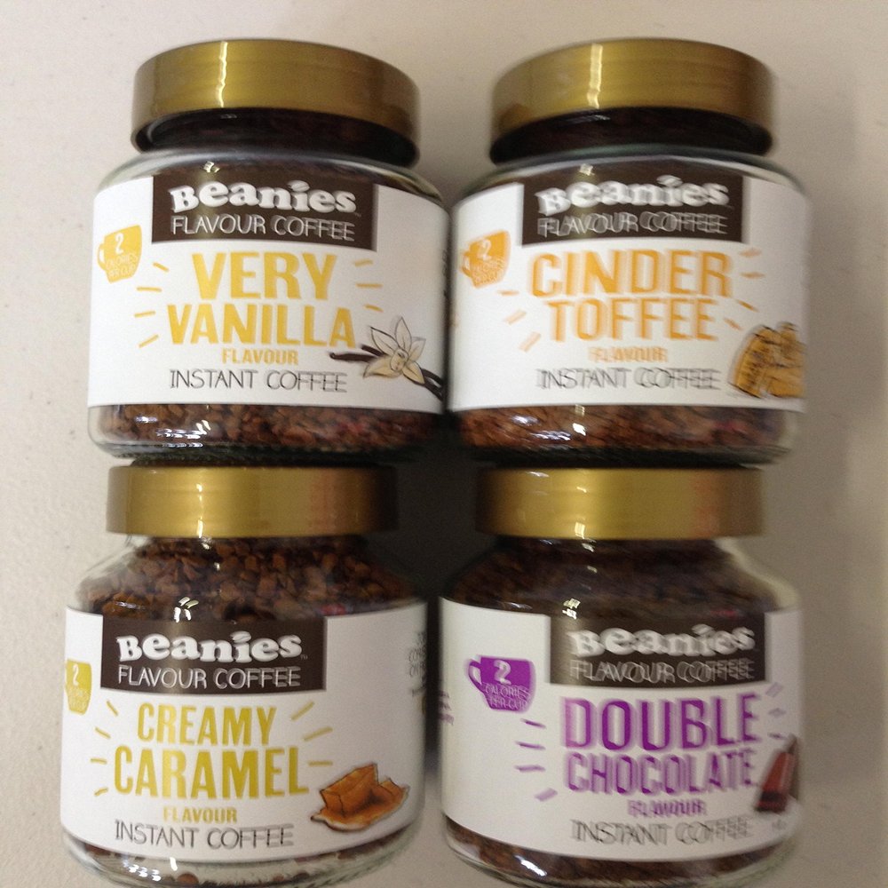 Beanies Special 4 x 50g Jars Variety Pack ( Very Vanilla, Cinder Toffee, Creamy Caramel, Double Chocolate)