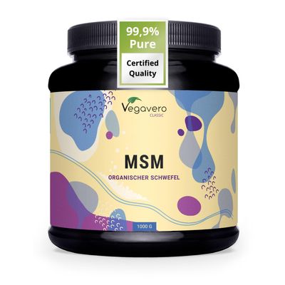Vegavero Pure MSM Powder 1 kg | Tub | Distilled Organic Sulphur | NO Additives & Non-GMO | Lab-Tested | 1000 g Per Day | Vegan