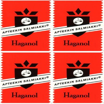 4 Boxes x 15g of Haganol Apteekin Salmiakki (Apothecary's Salmiak) - Salty Licorice - Pastilles - Lozenges - Dragees - Drops - Candy - Sweets