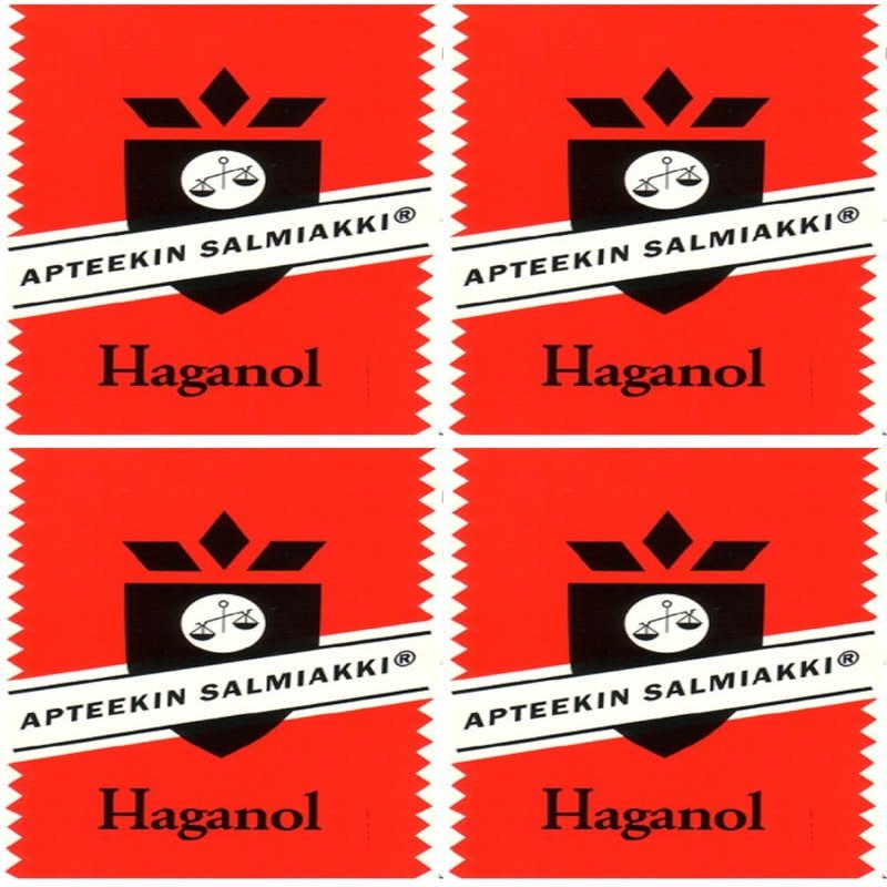 4 Boxes x 15g of Haganol Apteekin Salmiakki (Apothecary's Salmiak) - Salty Licorice - Pastilles - Lozenges - Dragees - Drops - Candy - Sweets