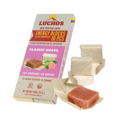 LUCHOS Energy Blocks - Classic Guava 400 g | Colombian On-the-Go Sports Nutrition for Running, Cycling & Hiking | A Natural Alternative to Bars & Gels | 10 Vegan, Gluten Free & Easy to Digest Portions