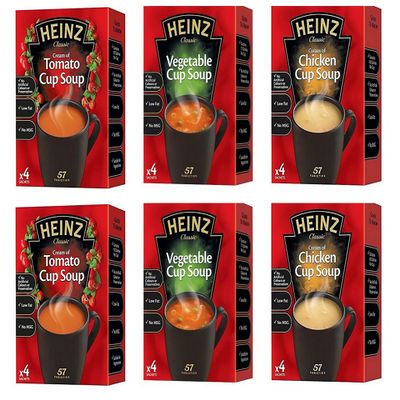 Heinz Cup Soup Variety Bundle 6 Boxes Tomato, Chicken & Vegetable Flavours 2 Packs x 4 Sachets of Each Instant Broth. Exclusive Kingdom Supplies Recipe Tips Sheet.