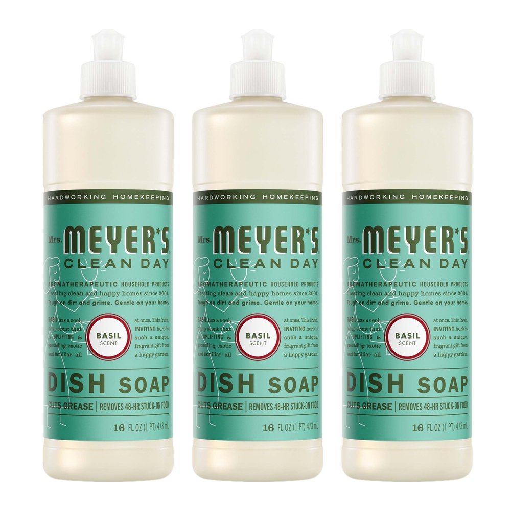 Mrs. Meyer's Liquid Dish Soap, Biodegradable Formula, Basil, 16 fl. oz - Pack of 3