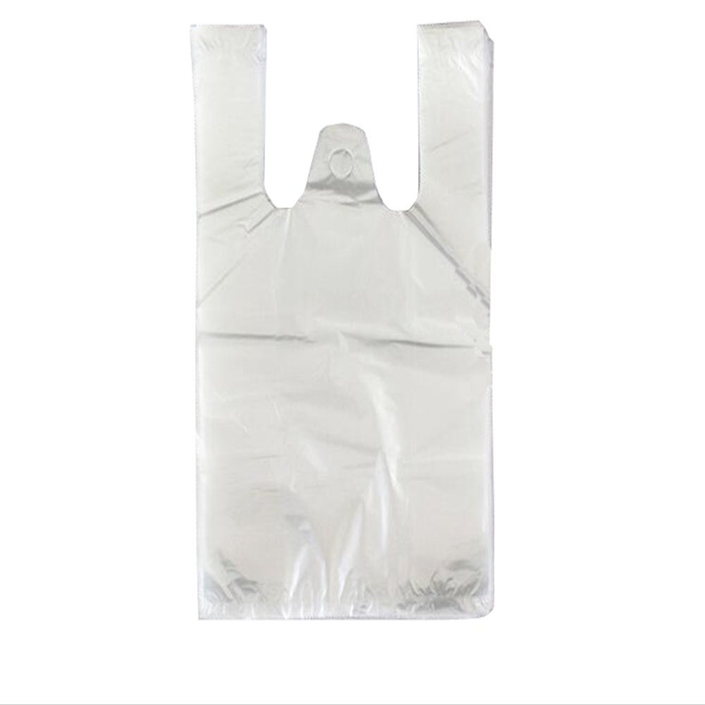 100PCS Transparent Medium Size Plastic Bag Vest Style Carrier bags for Food Shopping 8.9x15.7Inch 30 Micron Two-sided