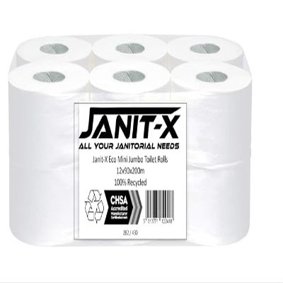 2x Q Connect 200m 2-ply 2work Mini Jumbo Toilet Roll (Pack of 12)