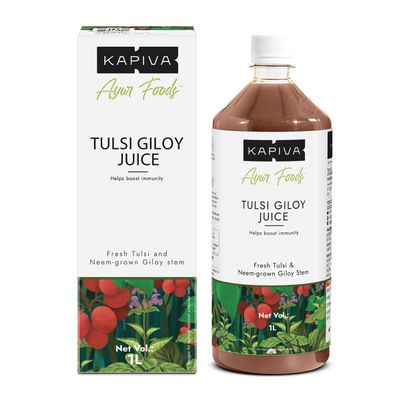 Kapiva Wild Tulsi Giloy Juice 1L | Natural Juice for Building Immunity | First Brand to use Neem Grown Giloy Stems with Fresh Tulsi Leaves | No Added Sugar