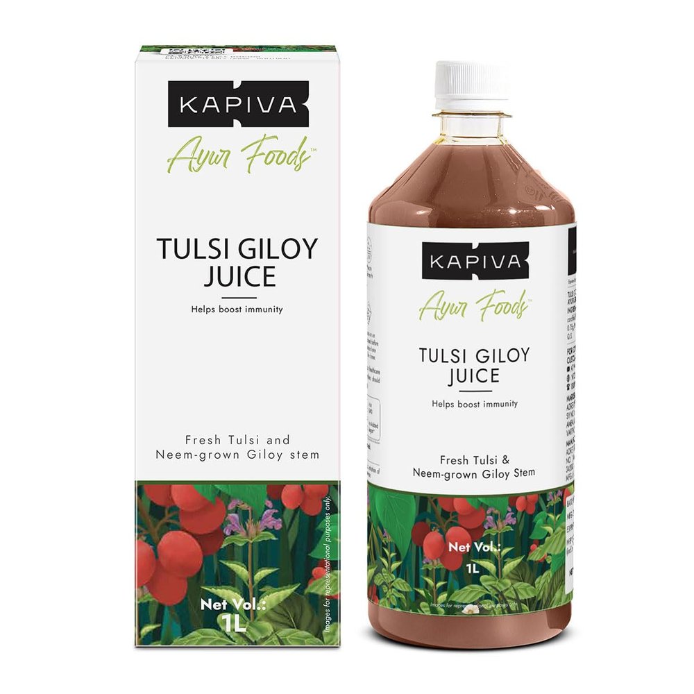 Kapiva Wild Tulsi Giloy Juice 1L | Natural Juice for Building Immunity | First Brand to use Neem Grown Giloy Stems with Fresh Tulsi Leaves | No Added Sugar