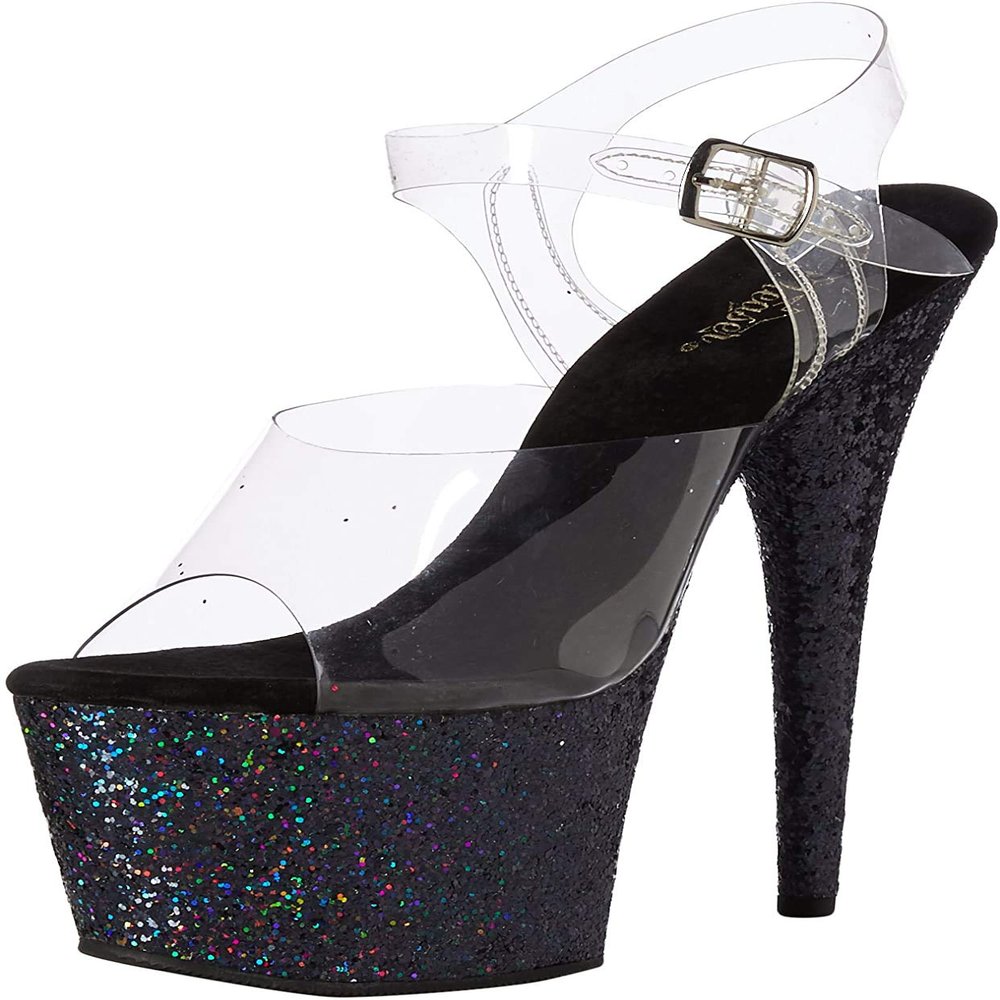 Pleaser ADORE-708LG Clr/Blk Multi Glitter UK 7 (EU 40)