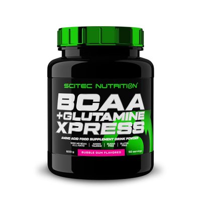 Scitec Nutrition BCAA + Glutamine Xpress Essential Amino Acid Blend with 5g 2:1:1 BCAAs 5g Glutamine Fortified with Taurine, 600 g, Bubble Gum