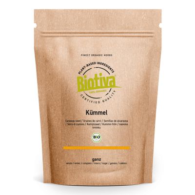 Biotiva Caraway Whole Organic 250g - 100% Organic Premium Quality - Tea or Compress - Intensive Odor and Taste - Packed and Controlled in Germany (DE-ECO-005)