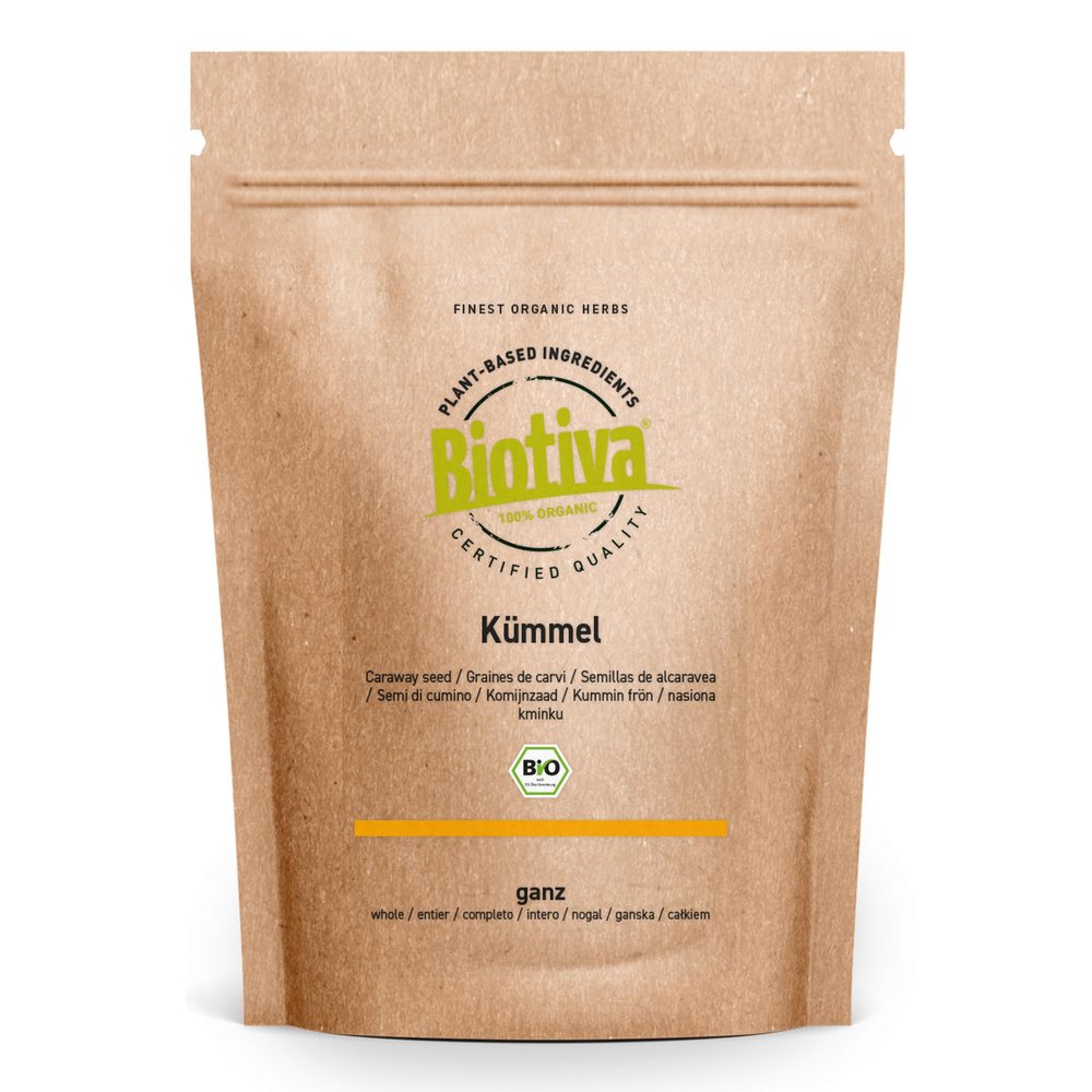 Biotiva Caraway Whole Organic 250g - 100% Organic Premium Quality - Tea or Compress - Intensive Odor and Taste - Packed and Controlled in Germany (DE-ECO-005)