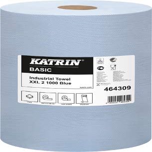 2 Rolls Katrin Basic Industrial Towel XXL 2 (Item Number: 464309) Cleaning Cloth Roll/Workshop Roll 2-Ply, 1000 Sheets, Blue, size: 36x38 cm