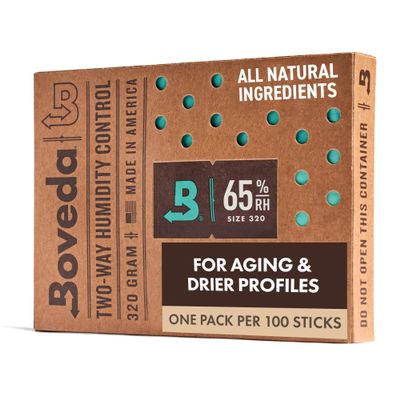 Boveda 65% Two-Way Humidity Control Pack For Aging & Long-Term Storage in Large Plastic & Wood Boxes  Size 320  Single  Moisture Absorber  Humidifier Pack  Individually Wrapped Hydration Packet