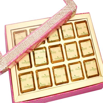 Ghasitaram Gifts Valentines Gift Valentines Day Chocolates for Girlfriend/Boyfriend/Husband and Wife Valentines Special Chocolate Valentines Gifts - Pink 15 pcs Assorted Chocolate Box
