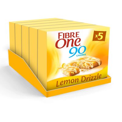 Fibre One 90 Calorie Lemon Drizzle High Fibre Squares 24 g (Pack of 25 Bars) (5 Packs of 5 Bars)