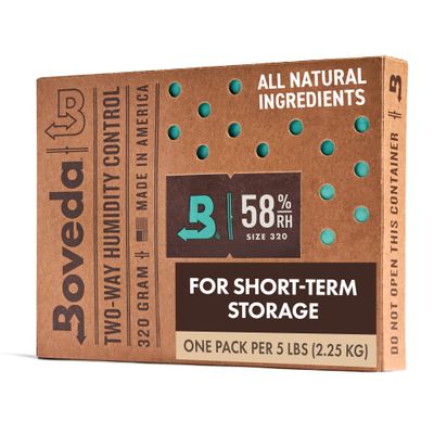 Boveda 58% Two-Way Humidity Control Pack For Storing 5 lb  Size 320  Single  Moisture Absorber for Storage Containers  Humidifier Pack  Individually Wrapped Hydration Packet