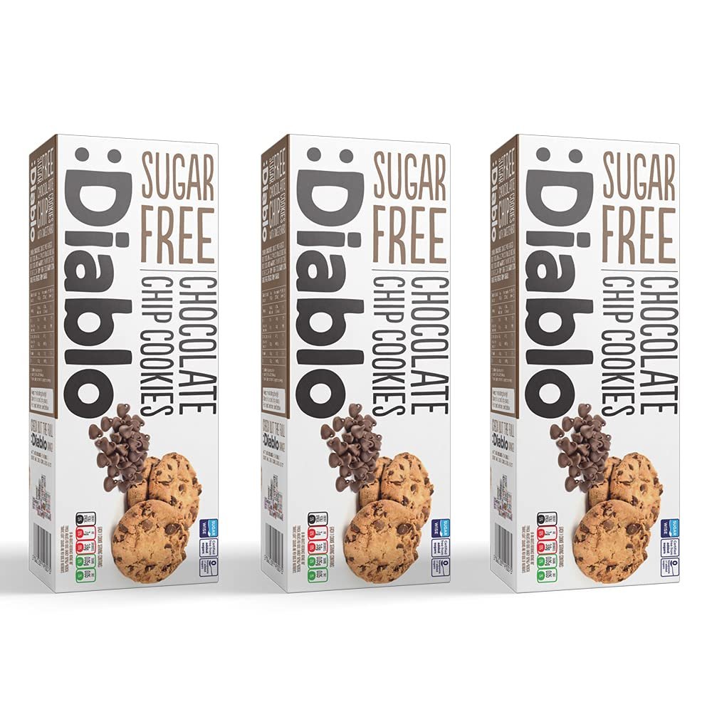 Diablo Sugar Free Chocolate Chip Cookies  Low Sugar Snacks, Delicious Cookies Biscuits for All, Sweetened with Maltitol, Ideal for Gifting, Festive Hampers & Holiday Events  130g Pack of 3