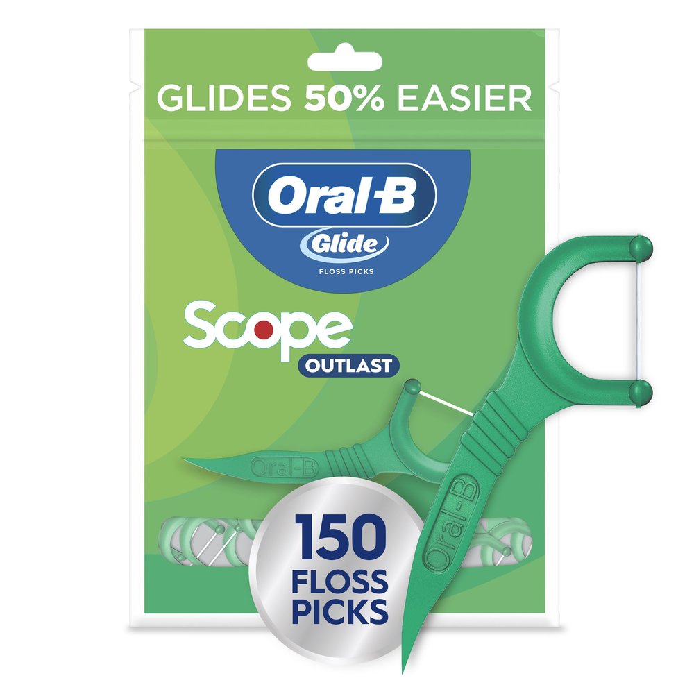 Oral-B Glide Complete with Scope Outlast Dental Floss Picks, Mint, 150 Count