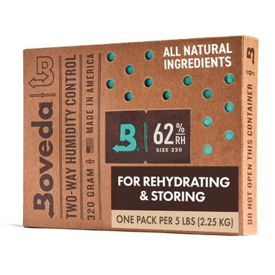 Boveda 62% Two-Way Humidity Control Pack For Storing 5 lb Size 320 Single Moisture Absorber for Storage Containers Humidifier Pack Individually Wrapped Hydration Packet