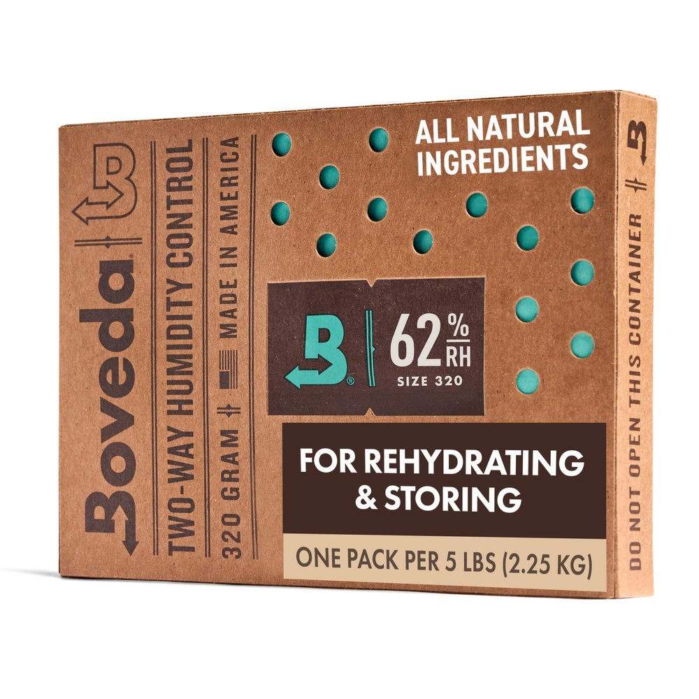 Boveda 62% Two-Way Humidity Control Pack For Storing 5 lb  Size 320  Single  Moisture Absorber for Storage Containers  Humidifier Pack  Individually Wrapped Hydration Packet