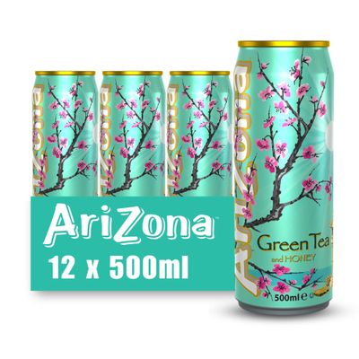 Arizona Green Iced Tea with Honey, Pack of 12 x 500ml Cans, Naturally Sweetened Green Tea, No Artificial Colours or Preservatives