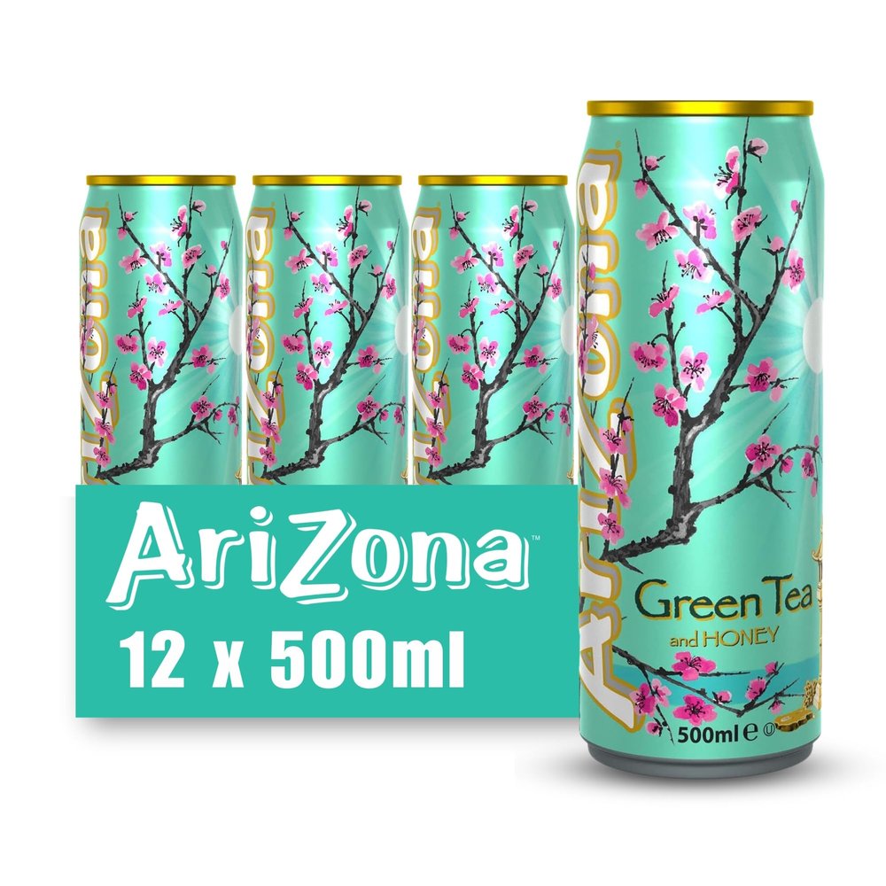 Arizona Green Iced Tea with Honey, Pack of 12 x 500ml Cans, Naturally Sweetened Green Tea, No Artificial Colours or Preservatives