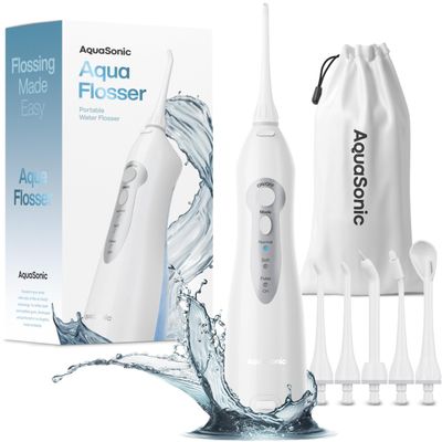 AquaSonic Aqua Flosser - Cordless Rechargeable Water Flosser for Teeth - Waterproof, Portable Oral Irrigator for Dental Cleaning with 5 Jet Tips Braces Home Travel
