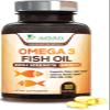 Omega 3 Fish Oil 2400 mg  Triple Strength EPA & DHA Fatty Acids for Heart, Brain & Joint Support  Wild-Caught, Burpless, Lemon Flavor Supplement  Natural, Non-GMO, Gluten-Free  180 Softgels view 1