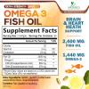 Omega 3 Fish Oil 2400 mg  Triple Strength EPA & DHA Fatty Acids for Heart, Brain & Joint Support  Wild-Caught, Burpless, Lemon Flavor Supplement  Natural, Non-GMO, Gluten-Free  180 Softgels view 2