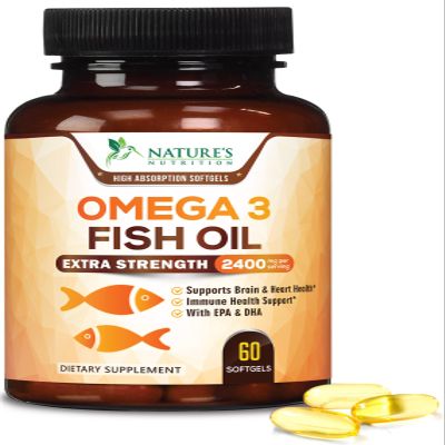 Omega 3 Fish Oil 2400 mg  Triple Strength EPA & DHA Fatty Acids for Heart, Brain & Joint Support  Wild-Caught, Burpless, Lemon Flavor Supplement  Natural, Non-GMO, Gluten-Free  60 Softgels