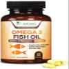 Omega 3 Fish Oil 2400 mg  Triple Strength EPA & DHA Fatty Acids for Heart, Brain & Joint Support  Wild-Caught, Burpless, Lemon Flavor Supplement  Natural, Non-GMO, Gluten-Free  60 Softgels view 1
