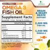 Omega 3 Fish Oil 2400 mg  Triple Strength EPA & DHA Fatty Acids for Heart, Brain & Joint Support  Wild-Caught, Burpless, Lemon Flavor Supplement  Natural, Non-GMO, Gluten-Free  60 Softgels view 2